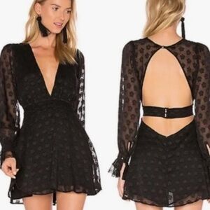 For Love and Lemons Blk Lace Deep V Mini Dress